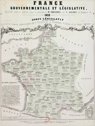 Vládní a legislativní mapa Francie, vytiskl Ledoyen und Giret, Paříž, 1852